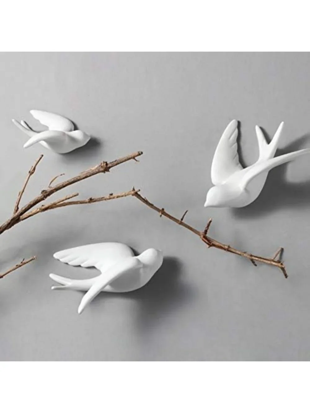 Set of 6 White Ceramic Bird Wall Decor - Doves, Sparrows & Swallows for Home